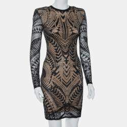 Pre Owned Balmain Black Lace Long Sleeve Sheath Dress M