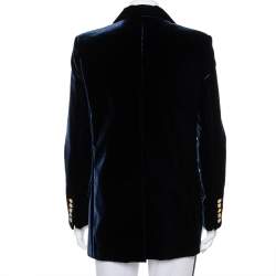 Pre Owned Balmain Navy Blue Velvet Button Front Blazer M