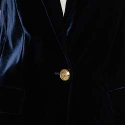 Pre Owned Balmain Navy Blue Velvet Button Front Blazer M