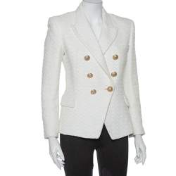 Pre Owned Balmain Off White Tweed Double Breasted Blazer L