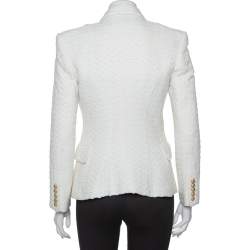 Pre Owned Balmain Off White Tweed Double Breasted Blazer L