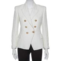 Pre Owned Balmain Off White Tweed Double Breasted Blazer L
