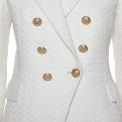 Pre Owned Balmain Off White Tweed Double Breasted Blazer L