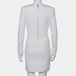 Balmain White Textured Knit Lace Up Tie Detail Mini Dress M