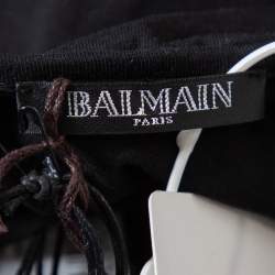 Balmain Black Cotton Crystal Logo Embellished Button Detail Sleeveless T-Shirt M