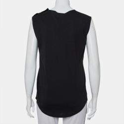 Balmain Black Cotton Crystal Logo Embellished Button Detail Sleeveless T-Shirt M