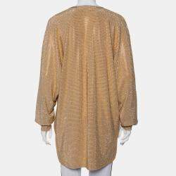 Balmain Gold Rhinestone Embellished Knit V-Neck Oversized Top M