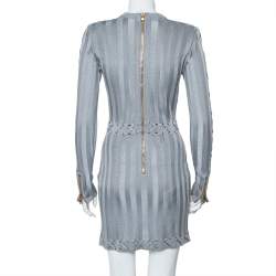 Pre Owned Balmain Grey Knit Lace Up Detail Mini Dress M