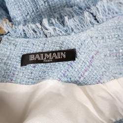 Pre Owned Balmain Powder Blue Tweed Double Breasted Sleeveless Mini Dress M