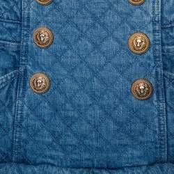 Pre Owned Balmain Blue Quilted Denim Button Detail Asymmetrical Hem Mini Skirt S
