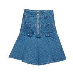 Pre Owned Balmain Blue Quilted Denim Button Detail Asymmetrical Hem Mini Skirt S