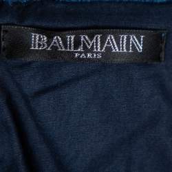Pre Owned Balmain Blue Quilted Denim Button Detail Asymmetrical Hem Mini Skirt S