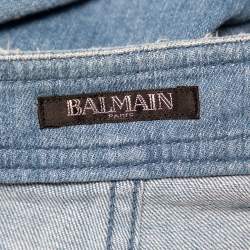 بنطلون جينز بالمان دينم أزرق بخصر مرتفع نمط ممزق مقاس متوسط - ميديوم