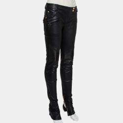 Balmain Black Leather Biker Pants M