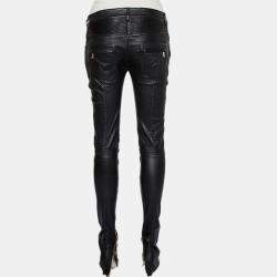 Balmain Black Leather Biker Pants M