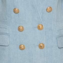 Pre Owned Balmain Blue Denim Double Breasted Mini Dress L