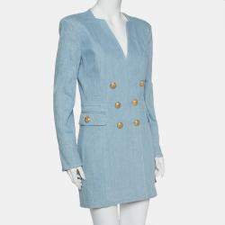 Pre Owned Balmain Blue Denim Double Breasted Mini Dress L