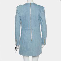 Pre Owned Balmain Blue Denim Double Breasted Mini Dress L