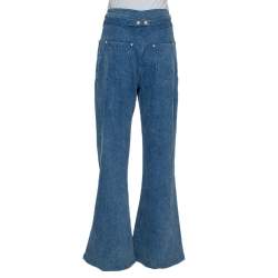 Pre Owned Balmain Blue Denim High Waist Paneled Bootcut Jeans L