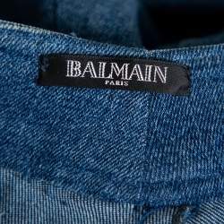 Pre Owned Balmain Blue Denim High Waist Paneled Bootcut Jeans L