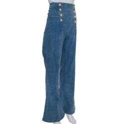 Pre Owned Balmain Blue Denim High Waist Paneled Bootcut Jeans L