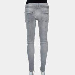 Balmain Grey Denim Biker Jeans M