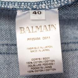 Balmain Blue Denim High Waist Destroyed Jeans M