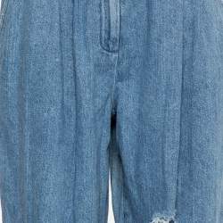 Balmain Blue Denim High Waist Destroyed Jeans M