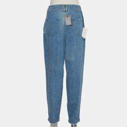 Balmain Blue Denim High Waist Destroyed Jeans M