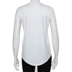 Pre Owned Balmain White Logo Printed Cotton Shoulder Button Detail Sleeveless T-Shirt M