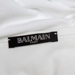 Pre Owned Balmain White Logo Printed Cotton Shoulder Button Detail Sleeveless T-Shirt M
