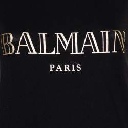Pre Owned Balmain Black Logo Printed Cotton Shoulder Button Detail Sleeveless T-Shirt S