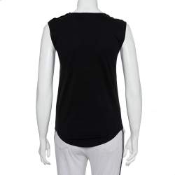 Pre Owned Balmain Black Logo Printed Cotton Shoulder Button Detail Sleeveless T-Shirt S