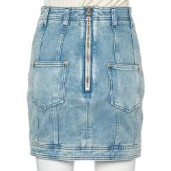 Pre Owned Balmain Blue Light Wash Denim Button Detail Mini Skirt M