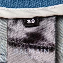 Pre Owned Balmain Blue Light Wash Denim Button Detail Mini Skirt M