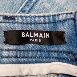Pre Owned Balmain Blue Light Wash Denim Button Detail Mini Skirt M