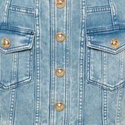 Pre Owned Balmain Blue Light Wash Denim Button Detail Mini Skirt M