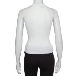 Pre Owned Balmain White Rib Knit Button Embellished Cutaway Top S