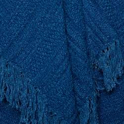 Pre Owned Balmain Blue Textured knit Fringed Open Front Jacket XL