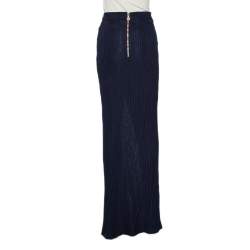 Pre Owned Balmain Navy Blue Rib Knit Thigh High Slit Detail Faux Wrap Maxi Skirt S