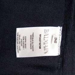 Pre Owned Balmain Navy Blue Rib Knit Thigh High Slit Detail Faux Wrap Maxi Skirt S