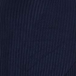 Pre Owned Balmain Navy Blue Rib Knit Thigh High Slit Detail Faux Wrap Maxi Skirt S
