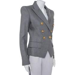Pre Owned Balmain Grey Wool Double Breasted Blazer M