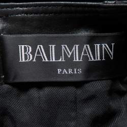 Pre Owned Balmain Black Leather Quilted Detail Short Sleeve Biker Jacket S