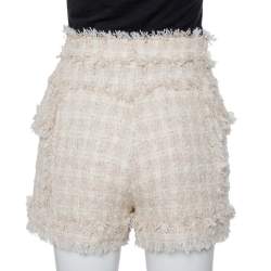 Balmain Cream Tweed Button Detail Shorts S