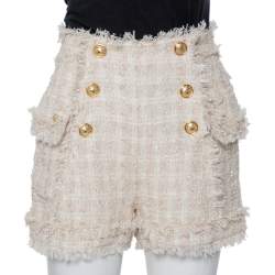 Balmain Cream Tweed Button Detail Shorts S