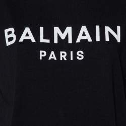 Pre Owned Balmain Black Logo Printed Cotton Crop Top XXS