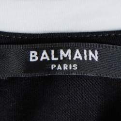 Pre Owned Balmain Black Logo Printed Cotton Crop Top XXS