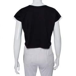 Pre Owned Balmain Black Logo Printed Cotton Crop Top XXS