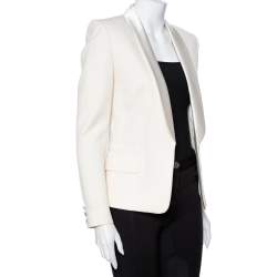 Pre Owned Balmain Cream Wool Satin Trim Open Front Blazer M